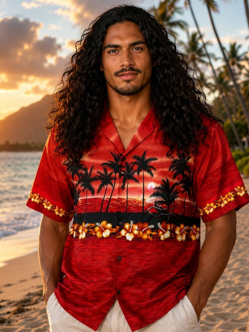 Vintage Winnie Fashion Men's 2XL Hawaiian Shirt With Vibrant Sunset Scene